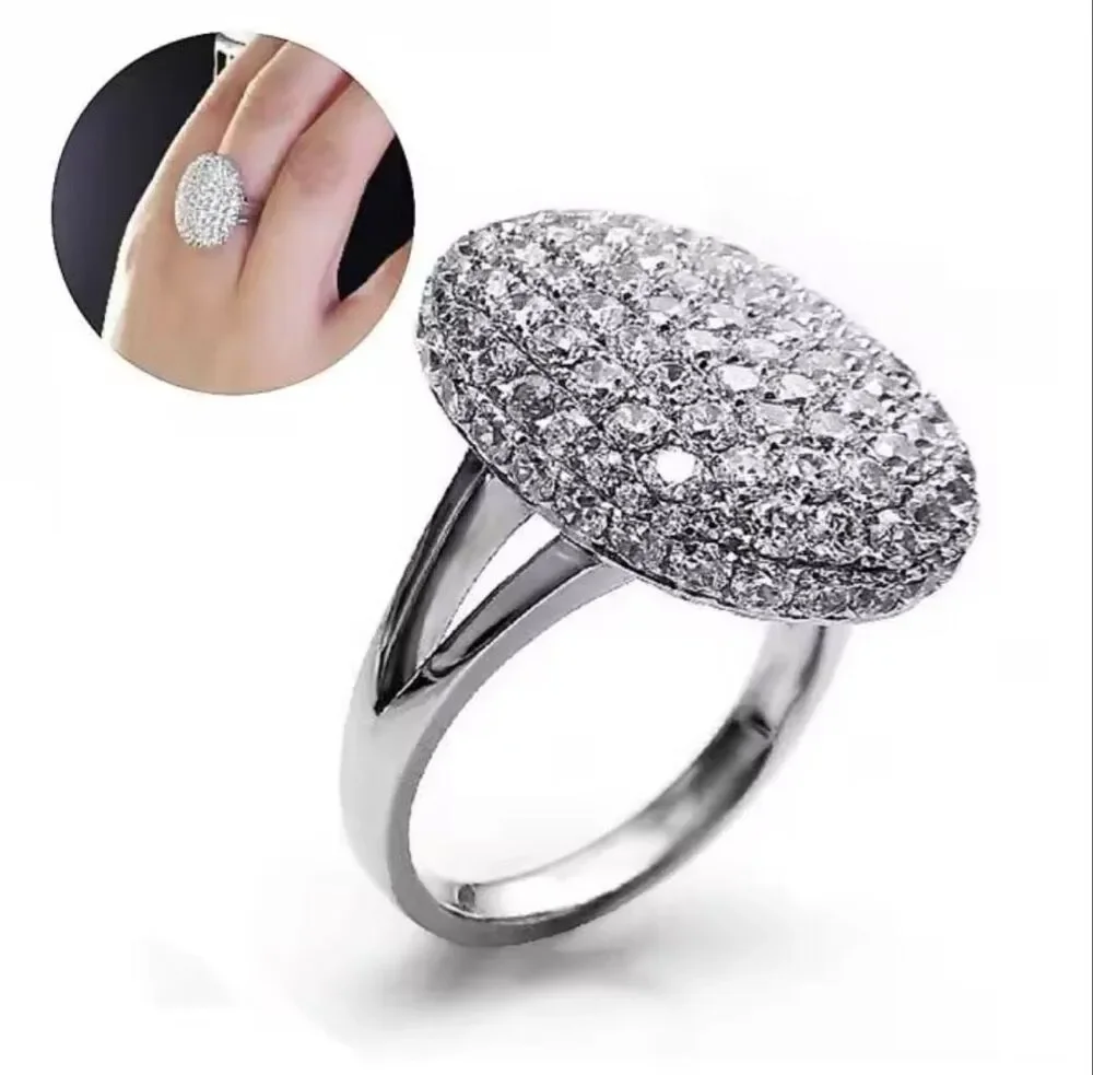 Italian Jewelry Boutique Silver Plated Sparkling Crystal Cocktail Ring Sz 8 NWOT